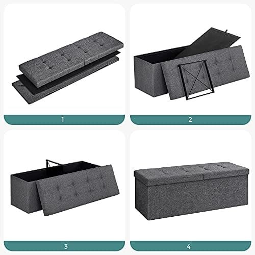 Songmics 120L förvaring ottoman, fällbar skobänk, med flippande lock, mörkgrå