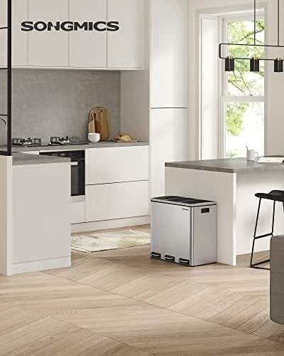 Songmics Recycling Bin, 3 X 18 L Triple Kitchen Bin, 3 Rum Pedal Bin With Soft-Close Låg, Plast