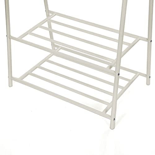 Songmics Coat Rack, Coat Stand, tøjstativ med 2-lags opbevaringshylde til sko og kurve, metalramme, rumbesparende, ideel til soveværelse, indgang, kontor og mere, hvid HSR05W