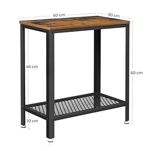 Vasagle Industriel sidebord, slutbord, natbord med mesh -hylde, let samling, smal og rumbesparelse i stuen, soveværelse, stål, 60 x 30 x 60 cm, rustik brun Let31bx
