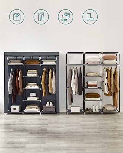 Songmics lærred garderobe soveværelse møbelskab skab opbevaringsarrangør Gray 175 x 150 x 45 cm ryg12g