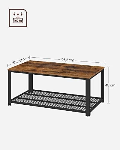 Vasagle sofabord, cocktailbord, let at samle, industrielt sidebord, soveværelse, med metalramme, med opbevaringshylde, til stue, soveværelse, rustik brun LCT61X