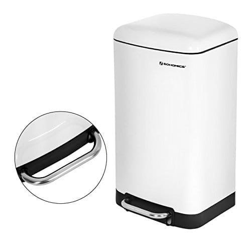 Songmics Rubbish Bin, 30L papirkurven, stålpedalbakke, med indre spand og låg, blød lukning, lufttæt, til køkken, stue, hvid LTB01W