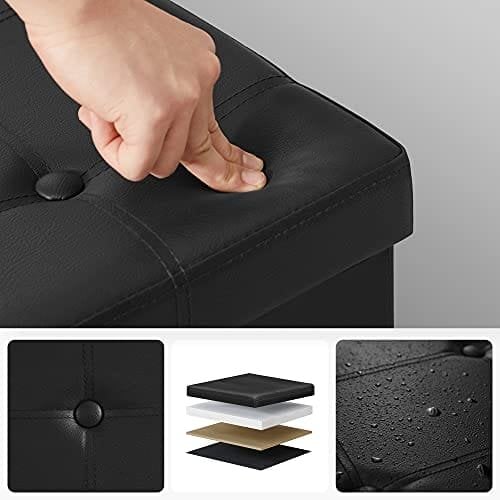 Songmics Folding Pouffe/Ottoman med 80 liter container og blødt sæde til 2 - 3 personer 300 kg maksimal belastning sort LSF105