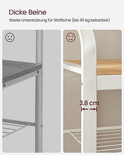 Vasagle Coat Rack, frakke står med skoopbevaringsbænk, 4-i-1 design, med 9 aftagelige kroge, en tøjskinne, til gangen, indgang, 33,7 x 77 x 183 cm, moderne, eg og fløde HSR40W