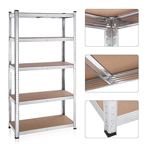 Songmics 5-lags hylderenheder, sæt med 2 stålshylder til opbevaring, værktøjsfri samling, til garage, skur, belastningskapacitet 875 kg, 40 x 90 x 180 cm, sølv GLR040E02