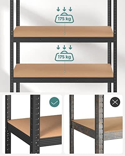 Songmics 5-lags hylderenhed, stålhylleenhed til opbevaring, værktøjsfri samling, til garage, skur, belastningskapacitet 875 kg, 60 x 120 x 200 cm, sort GLR060B01