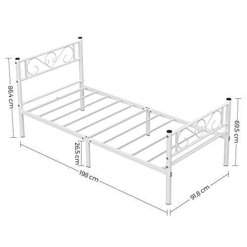 Vasagle enkeltseng ramme seng ramme metal seng ramme passer til 3ft x 7ft madras gæst seng voksne børn let samling små rum hvidt rmb061w01