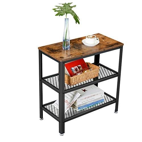 Vasagle sidebord, slutbord, dekorativt bord med 2 meshhylder, gang, stue, soveværelse, kontor, smal, stabil, rumbesparelse, let samling, industriel design, rustik brun Let33bx