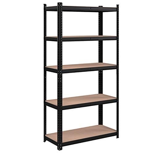 Songmics 5-lags reolerenhed, stålhylder til opbevaring, værktøjsfri samling, til garage, skur, belastningskapacitet 875 kg, 40 x 90 x 180 cm, sort GLR040B01