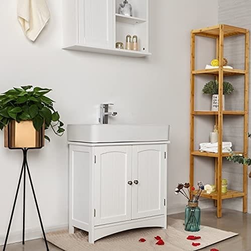 Vasagle under vask opbevaring skab badeværelse gulvkabinet med 2 dørs justerbar hylde 60 x 30 x 60 cm hvid BBC01WT