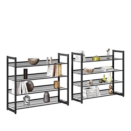 Songmics 8-lags sko rack, sæt med 2 stable 4-lags skoarrangør, metalskoopbevaring med justerbare meshhylder, flad eller vinklet, monterbar, sort LMR08B