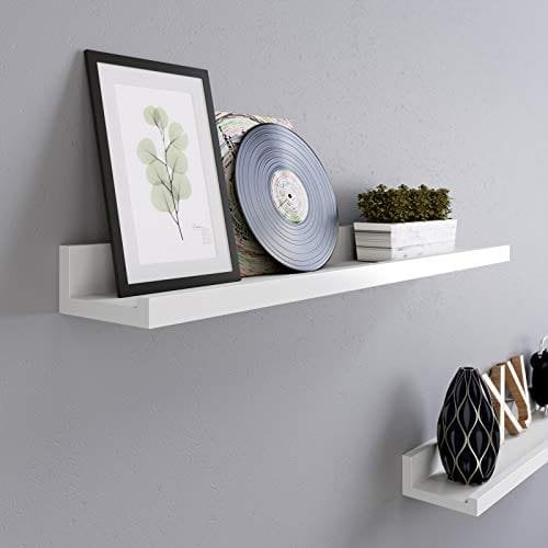 Songmics flydende hylder sæt med 2, væghylder afsats med højglans finish, 60 x 10 cm, til billedrammer og bøger, stue, hallway, soveværelse, badeværelse, køkken, kontor, hvid LWS60WT