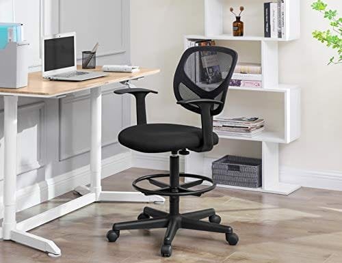 Songmics Office Chair Ergonomic Work Affol med armlæns sædehøjde 55-75 cm høj arbejdstol med justerbar fodringbelastningskapacitet 120 kg sort obn25bk