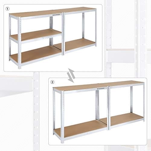 Songmics 5-lags hyldeenhed, stålhylder til opbevaring, værktøjsfri samling, til garage, skur, belastningskapacitet 875 kg, 40 x 90 x 180 cm, sølv GLR40SV