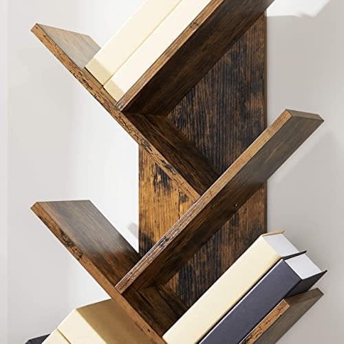 Vasagle Tree Bookhelf, 8-lags gulvstående reol, med træhylder til stue, hjemmekontor, rustik brun LBC11BX