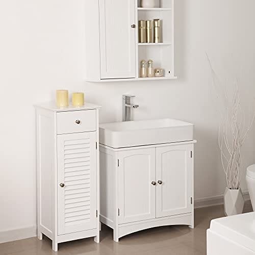 Vasagle under vask opbevaring skab badeværelse gulvkabinet med 2 dørs justerbar hylde 60 x 30 x 60 cm hvid BBC01WT