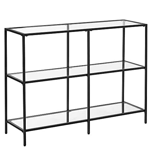 Vasagle -konsolbord, sofabord med 3 hylder, tempereret glashylde, 30 x 100 x 73 cm, stålramme, moderne, til hallway stue soveværelse, sort LGT027B01