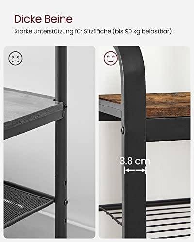 Vasagle Coat Rack, frakke står med skoopbevaringsbænk, 4-i-1 design, med 9 aftagelige kroge, en tøjskinne, til gangen, indgang, 33,7 x 84 x 183 cm, industriel, rustik brun og sort HSR400B01