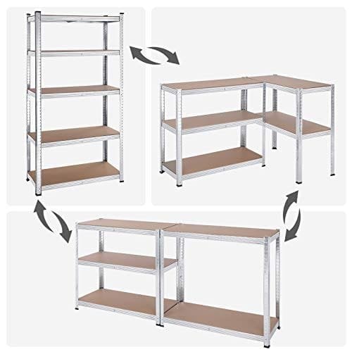 Songmics 5-lags hylderenheder, sæt med 2 stålshylder til opbevaring, værktøjsfri samling, til garage, skur, belastningskapacitet 875 kg, 40 x 90 x 180 cm, sølv GLR040E02