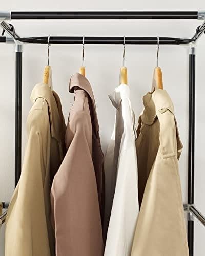 Songmics stofgarderobe, tøjopbevaringsarrangør med 2 hængende skinner, 6 hylder, tilpasset design, 88 x 45 x 168 cm, til soveværelse, afdeling, sort ryg84h
