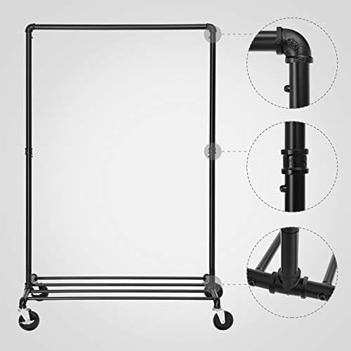 Songmics Heavy Duty metallinen vaateteline pyörillä, kestää 90 kg, musta