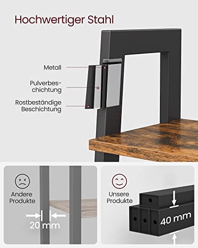Vasagle Ladder hylde, 5-lags industriel reol, opbevaringsenhed, med metalramme, til stue, køkken, rustik brun LLS45X