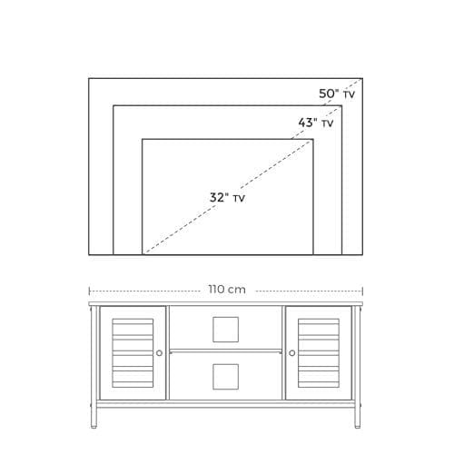 Vasagle TV Stand, TV Console Unit med hylder, skab med opbevaring, Louvred Doors, til stue, underholdningsrum, rustik brun og sort LTV43BX