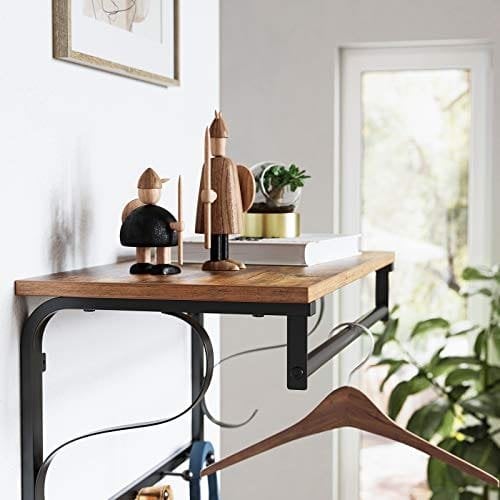 Vasagle industriel frakke rack hylde vægmonteret, krog rack hylde med 5 kroge og hængende jernbane til indgang, hallway, badeværelse, stue, rustik brun, sort LCR11BX