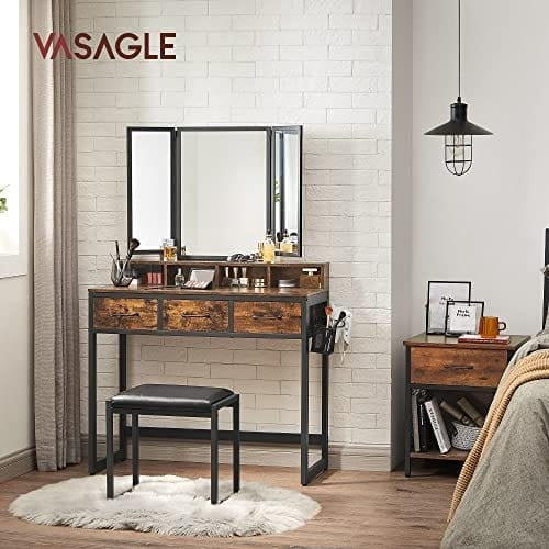 Vasagle Dressing Table, Rustic Brown og Black RVT004B01