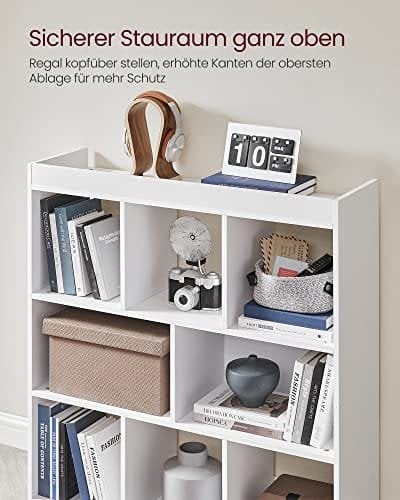 Vasagle -boghylde, træbokse med åbne cubbies, fritstående opbevaringsenhed til stue, soveværelse, børneværelse, 97,5 x 30 x 100 cm, hvid LBC52WT