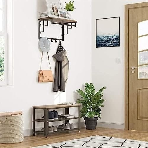 Vasagle skobænk, skostativ med 2 hylder, skoarrangør, 73 x 30 x 45 cm, indgangsstuehallen, stålstruktur, industriel stil, Greige og Black LBS73MB
