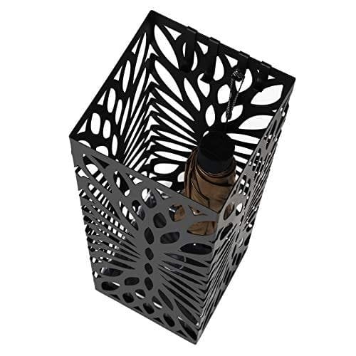 Songmics Metal Paraply Stand, Modern Square Paraply Holder Rack, 15,5 x 15,5 x 49 cm, med 4 kroge og en aftagelig drypbakke, til gangen, kontor, sort luc48b