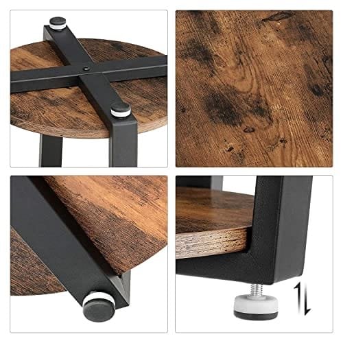 Vasagle -sidebord, rund slutbord med stålramme, til stue, soveværelse, enkel samling, industriel, rustik brun og sort Let57x