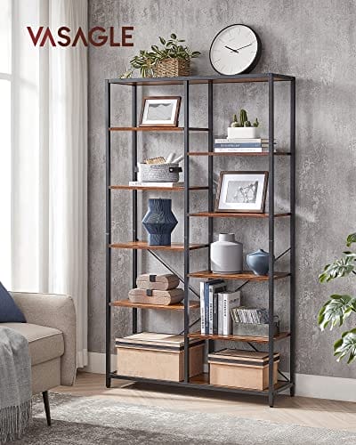 Vasagle bogreol, boghylde 5 -niveau, stående displayopbevaringsstativ, til stue, kontor, undersøgelse, soveværelse, køkken, let samling, industriel stil, rustik brun og sort LLS155B01