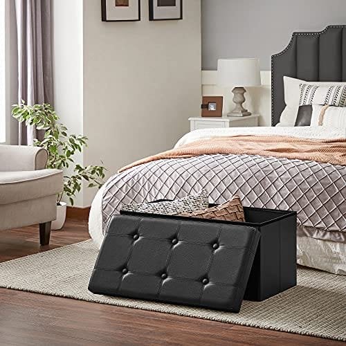 Songmics Folding Pouffe/Ottoman med 80 liter container og blødt sæde til 2 - 3 personer 300 kg maksimal belastning sort LSF105