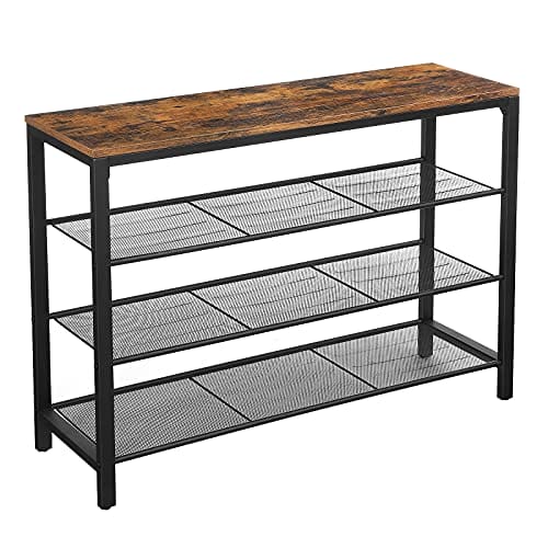 Vasagle sko rack, skosarrangör med 3 mesh hyllor, för hall, rustikbrun