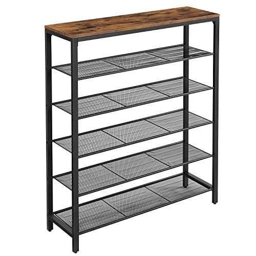 Skostativ med 5 Gitter og Stort Område til Entré, Hall, Metalindustrielt Steldesign, Vintage Brun-sort