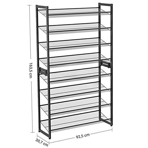 Songmics 8-lags sko rack, sæt med 2 stable 4-lags skoarrangør, metalskoopbevaring med justerbare meshhylder, flad eller vinklet, monterbar, sort LMR08B