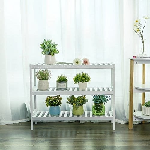 Songmics bambussko rack, 3-lags opbevaringshylde, 70 x 26 x 55 cm (w x d x h), ideel til gang, badeværelse, stue og korridor, hvid lbs13w