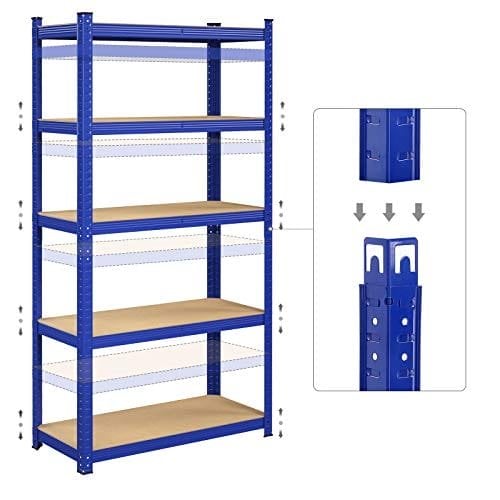 Songmics 5-lags reolerenhed, stålhylderenhed til opbevaring, værktøjsfri samling, til garage, skur, belastningskapacitet 875 kg, 40 x 90 x 180 cm, blå GLR040Q01
