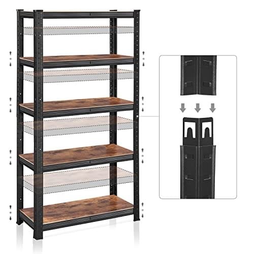 Songmics hyllykkö, 30 x 75 x 150 cm, 650 kg kantavuus), ruskea ja musta