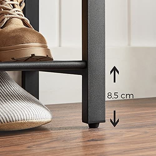 Vasagle sko rack, skoarrangør med 3 mesh hylder, til gang, stue, soveværelse, enkel struktur, stabil, industriel stil, rustik brun og sort lbs14bx