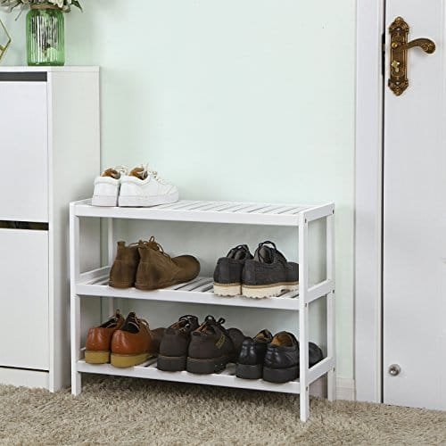 Songmics bambussko rack, 3-lags opbevaringshylde, 70 x 26 x 55 cm (w x d x h), ideel til gang, badeværelse, stue og korridor, hvid lbs13w