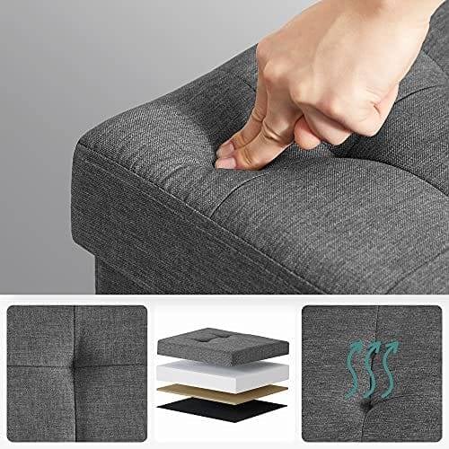 Songmics 80L Storage Ottoman, foldesko bænk, med flippelåg, belastningskapacitet 300 kg, 76 x 38 x 38 cm, mørkegrå LSF46GYZ