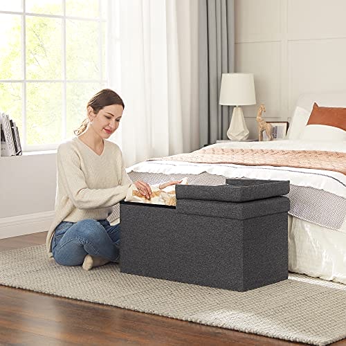 Songmics 80L Storage Ottoman, foldesko bænk, med flippelåg, belastningskapacitet 300 kg, 76 x 38 x 38 cm, mørkegrå LSF46GYZ