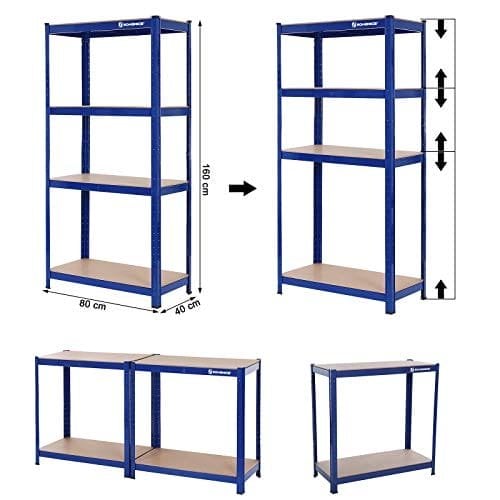 Songmics 160 x 80 x 40 cm tunge hylderestativ - 520 kg kapacitet - Boltfrie stålhylder - Blå GLR44Q