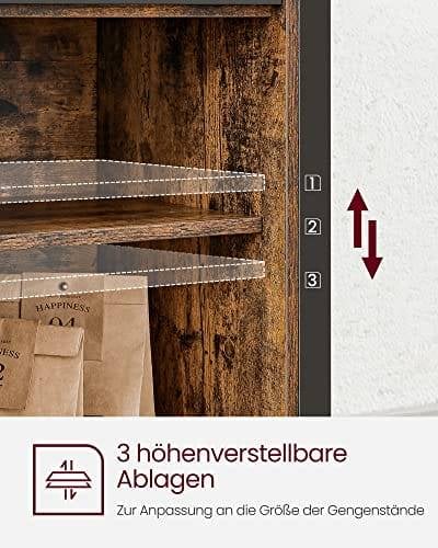 Vasagle spisestue, køkkenskab, opbevaringsskab, buffetbord med glidende stalddøre, justerbar hylde, industriel, til stue, rustik brun og sort LSC092B01
