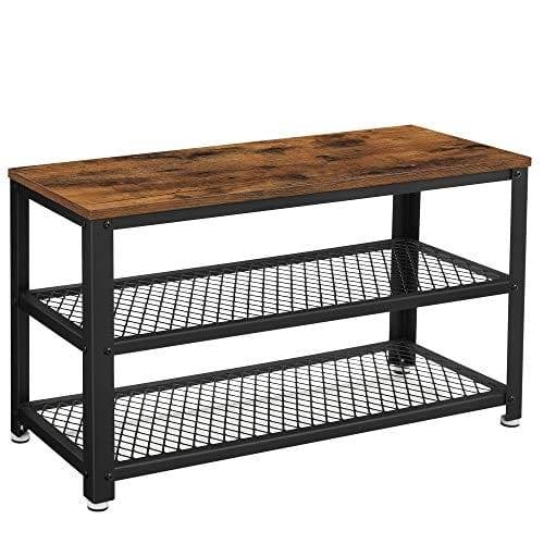 Vasagle skobænk, skostativ med 2 hylder, skoarrangør, 73 x 30 x 45 cm, indgangsstuehallen, stålstruktur, industriel stil, rustik brun og sort LBS73X