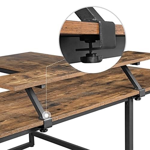 Vasagle L-formet skrivebord med skærmstativ til studier, spil, arbejde, rumbesparende, justerbare ben, metalramme, let samling, rustik brun LWD56X 140 x 130 x 76/91,5 cm